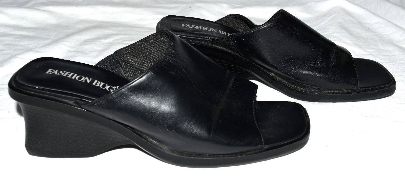 Fashion Bug Black Faux Leather Open Toe Womens Slide Wedge Sandals Size 8.5M