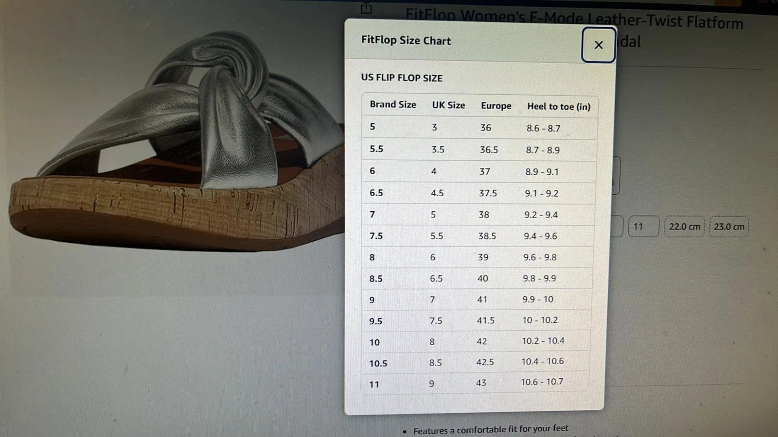 FitFlop Leather Twist Silver Cork Sandals SZ 9 BBQ Summer Parties Comfort Style