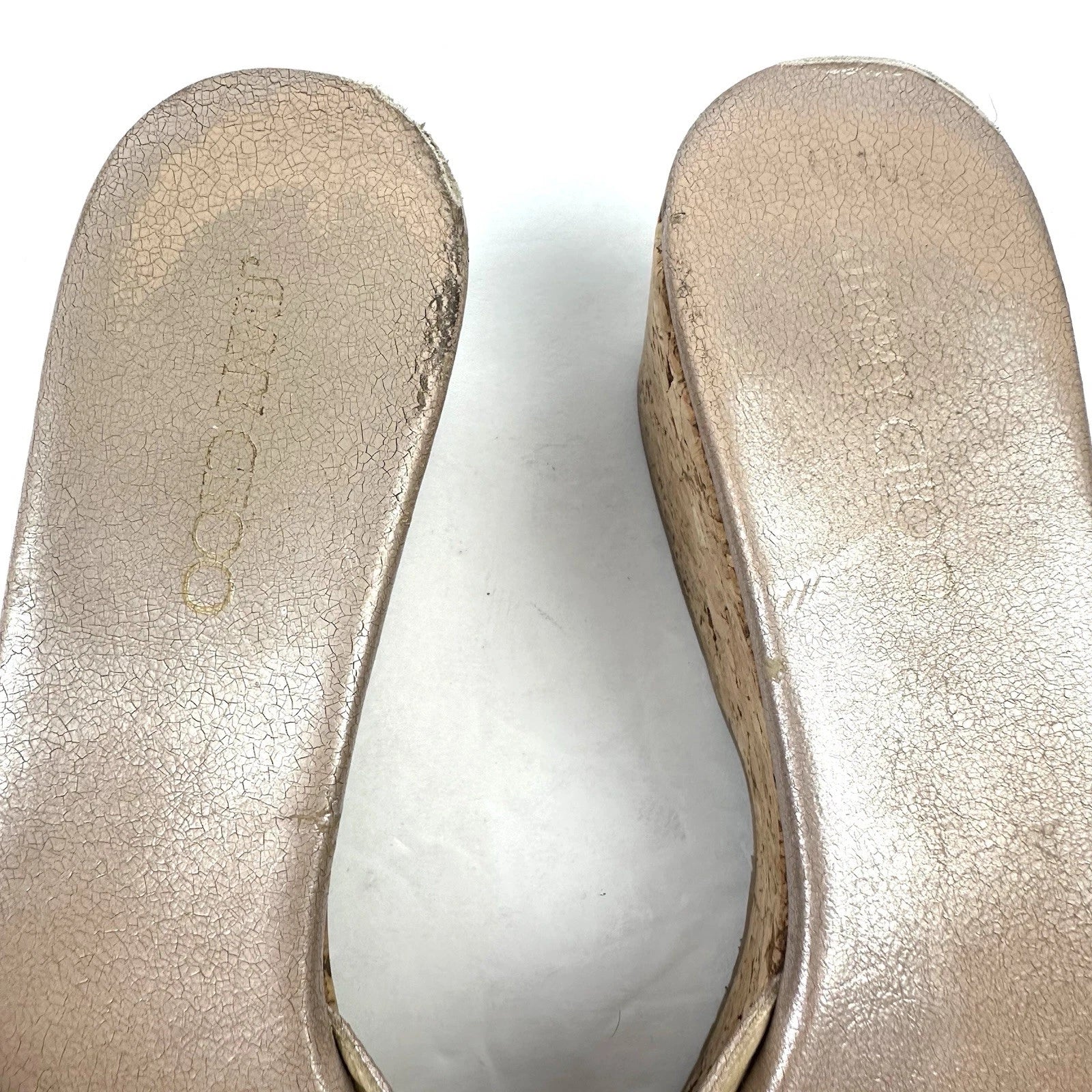 Jimmy Choo Panna Sandals 7 Cork Heel Womens Slip On Shoes Made In Spain