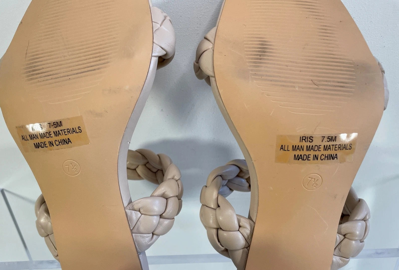 DUNES NY Iris Double Strap Braided Memory Foam Slide Sandal Heels 7.5 Nude Blush