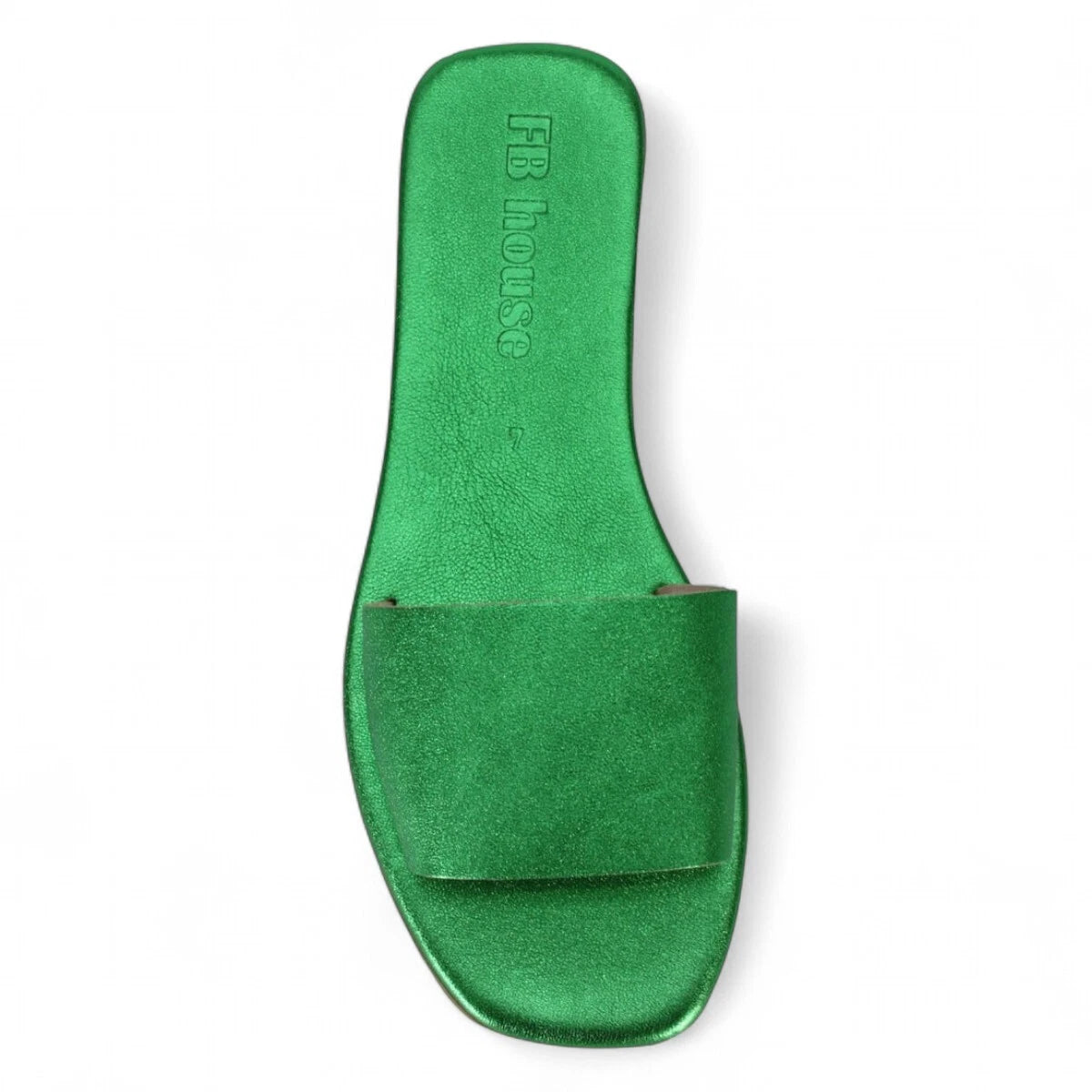 Ancient Greek style green metallic flat real leather slide sandals anatomic