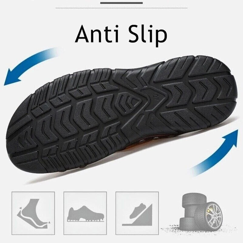 Mens Leather Slippers Summer Beach Fashion Sandals Casual Flats Slides Plus Size