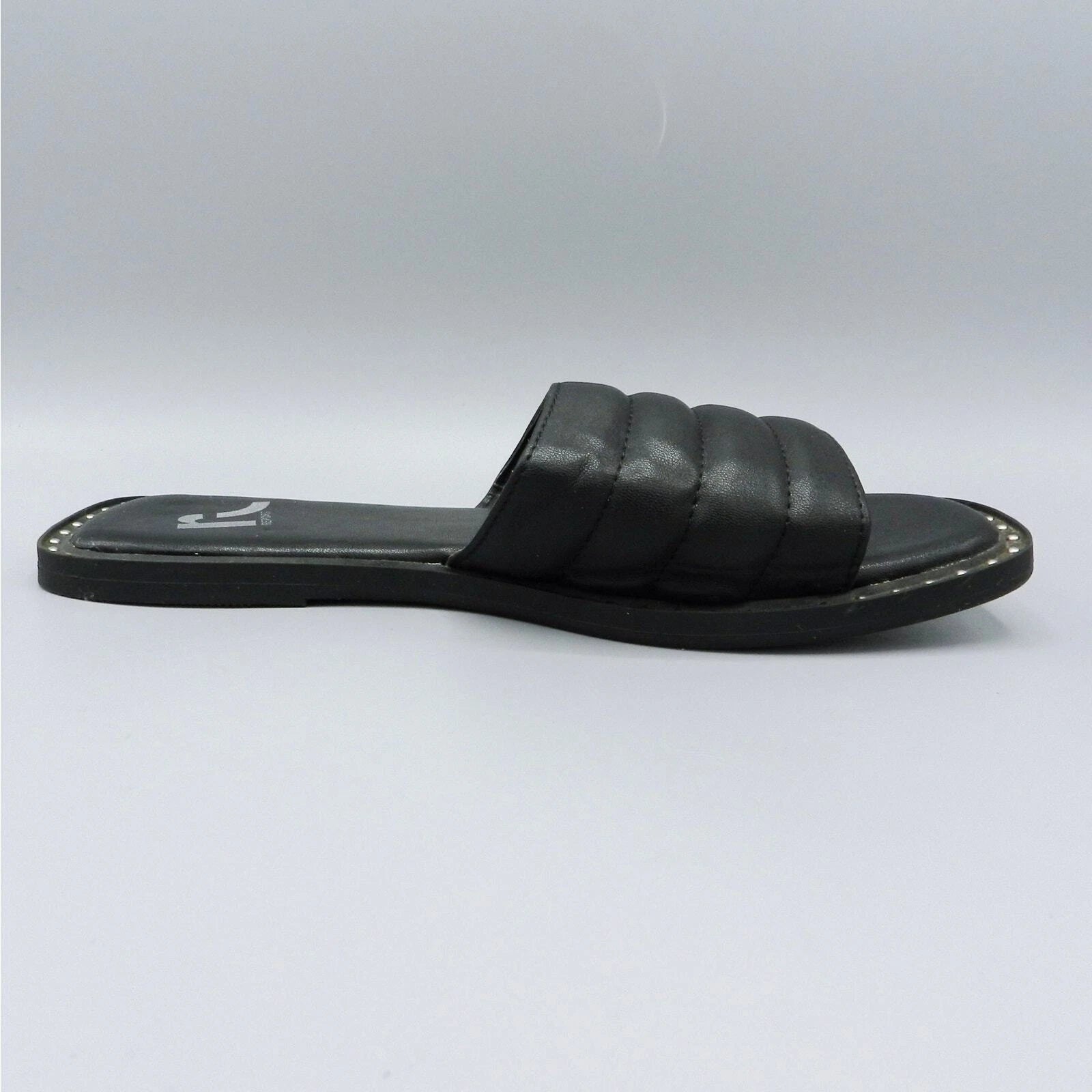 Report Rosalee Puff Slide Sandals Studded Sz 7 Black Faux Leather Square Toe