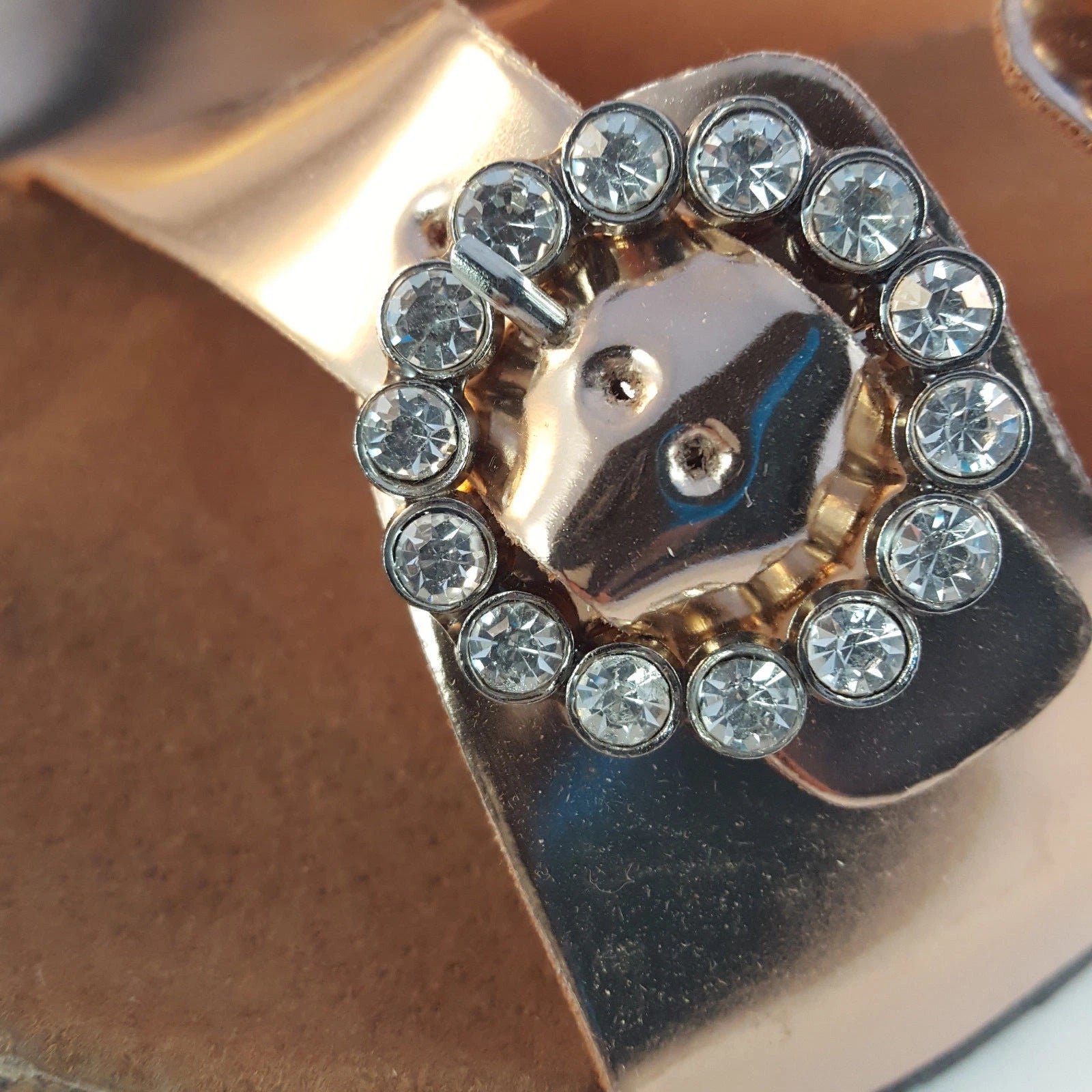 H2K KAREN STONE Buckle Ornament Rose Gold Fashion Slide Flip Flops Sandals Bling