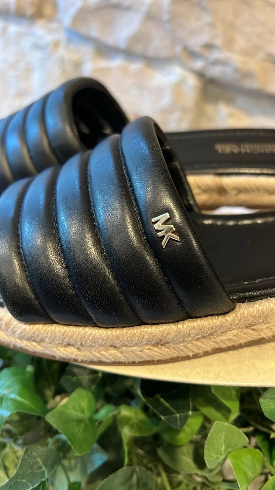 Michael Kors Royce Black Quilted Slides Espadrille Jute - Size 6/7