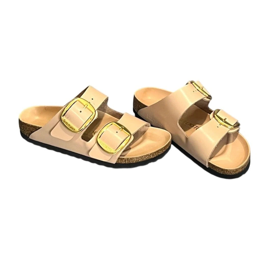 Birkenstock Arizona Big Buckle Patent Leather Narrow Sandals High Shine Beige 5