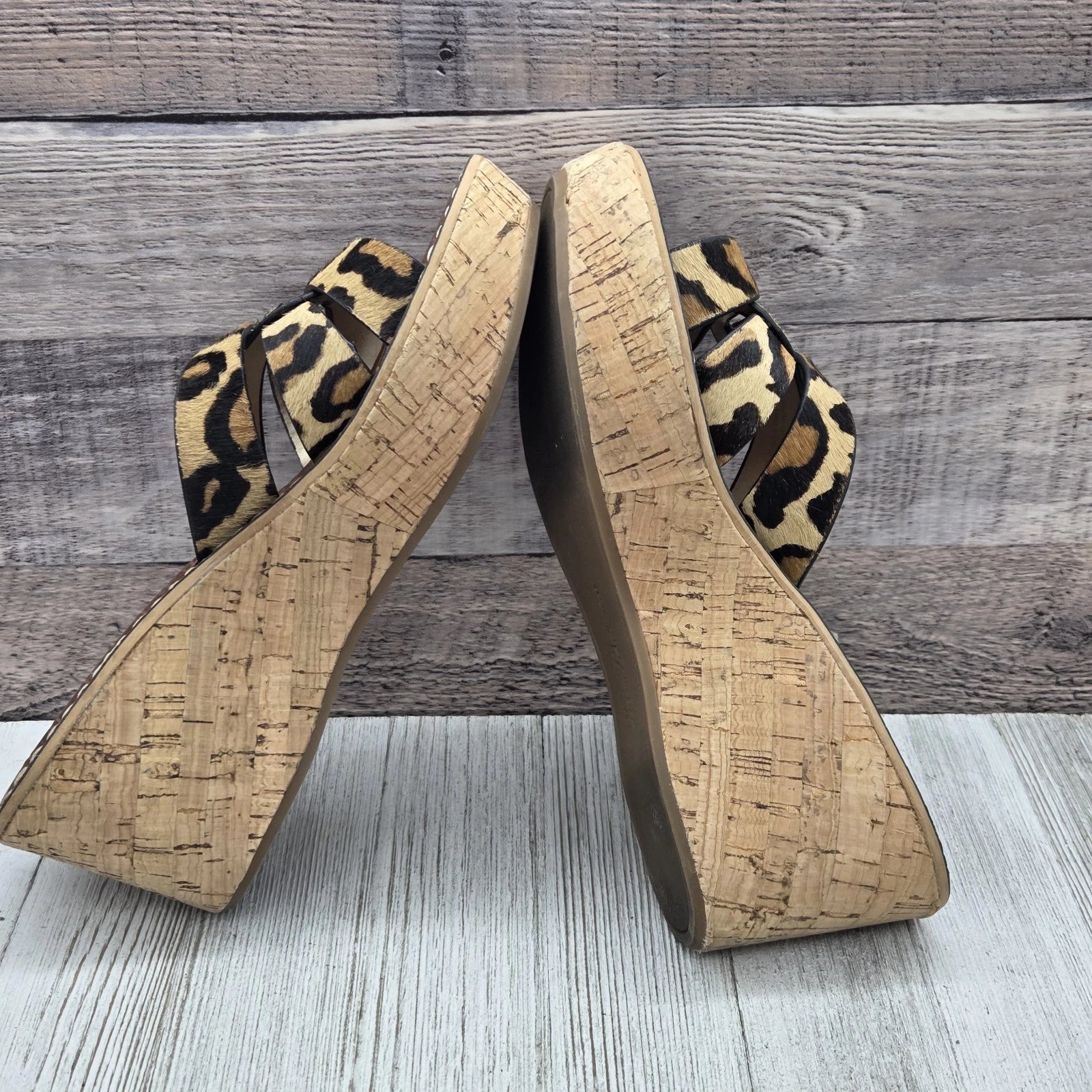 Sam Edelman Sandals Raynere Women's Sz 6 Leopard Cork Wedge Platform Shoe