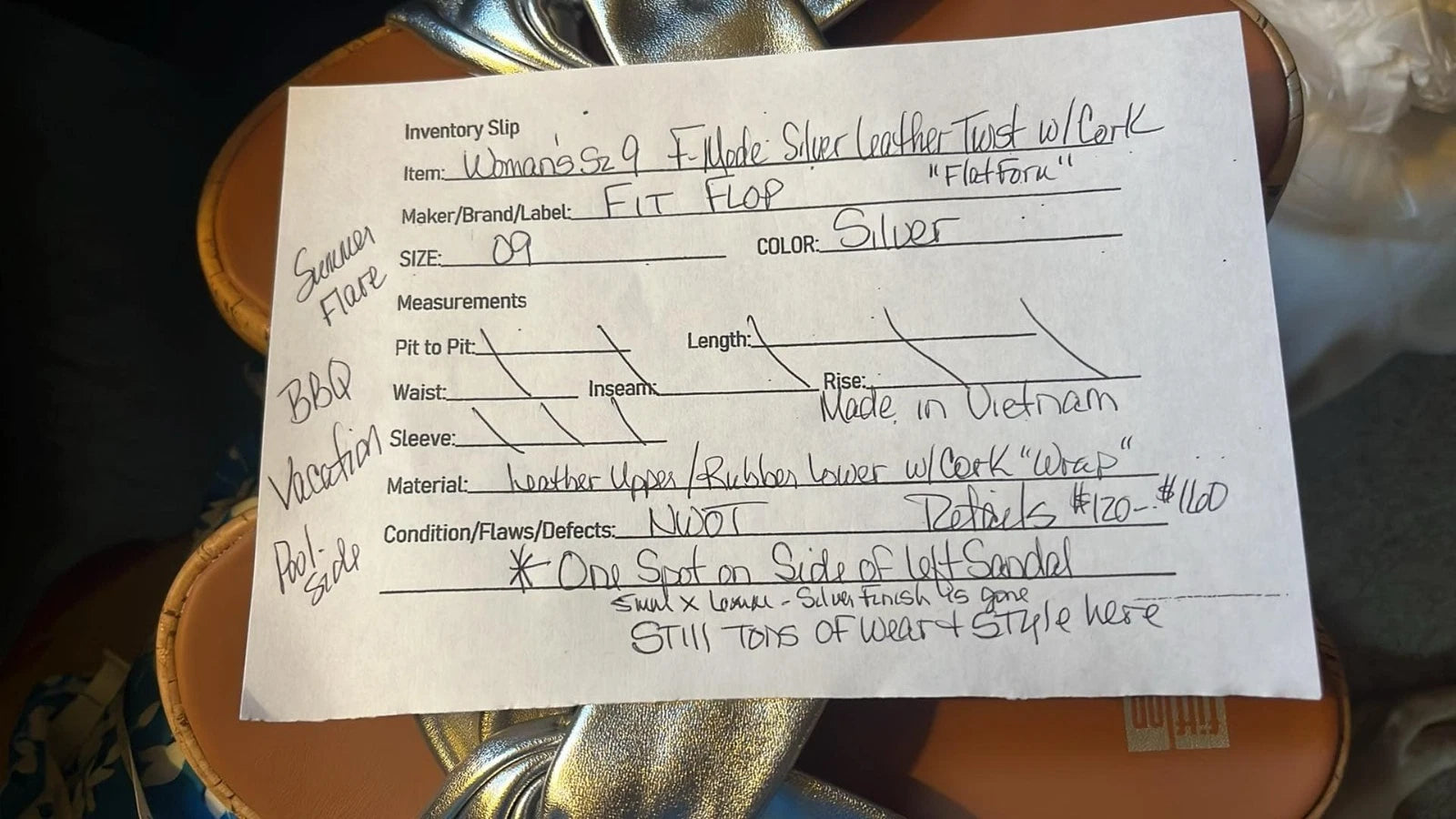 FitFlop Leather Twist Silver Cork Sandals SZ 9 BBQ Summer Parties Comfort Style