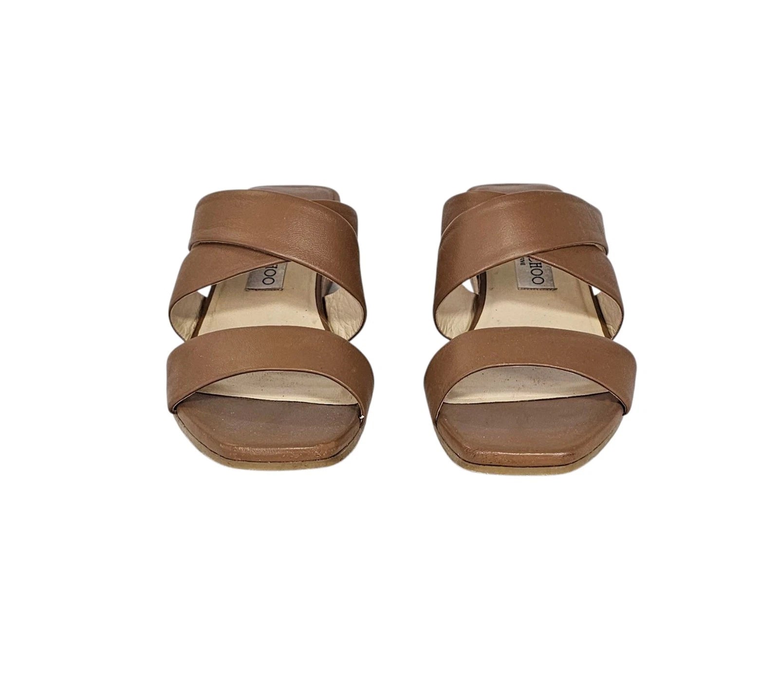 JIMMY CHOO Samara Brown Leather Cork Wedge Slide Sandals 40.5 / 10.5 US