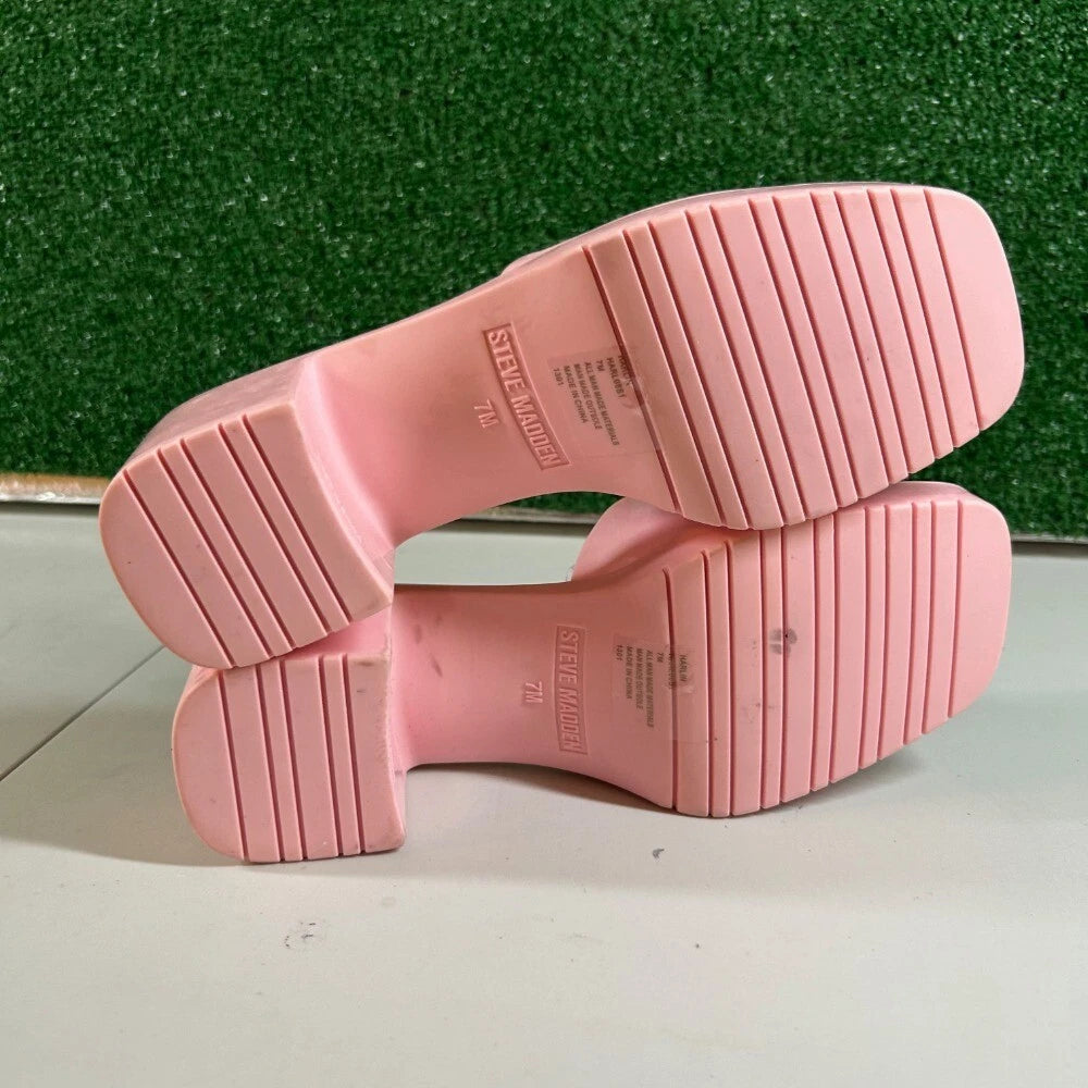 Steve Madden Harlin Platform Slide Sandals Block Heel Pink Y2K Style Womens 7 M
