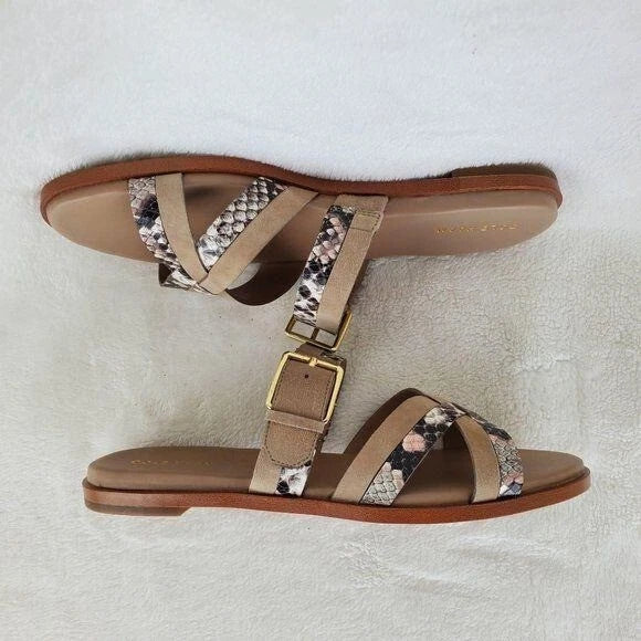 Cole Haan Python-Print Fairen Leather Strappy Buckle Slide Flat Sandals Size 8M