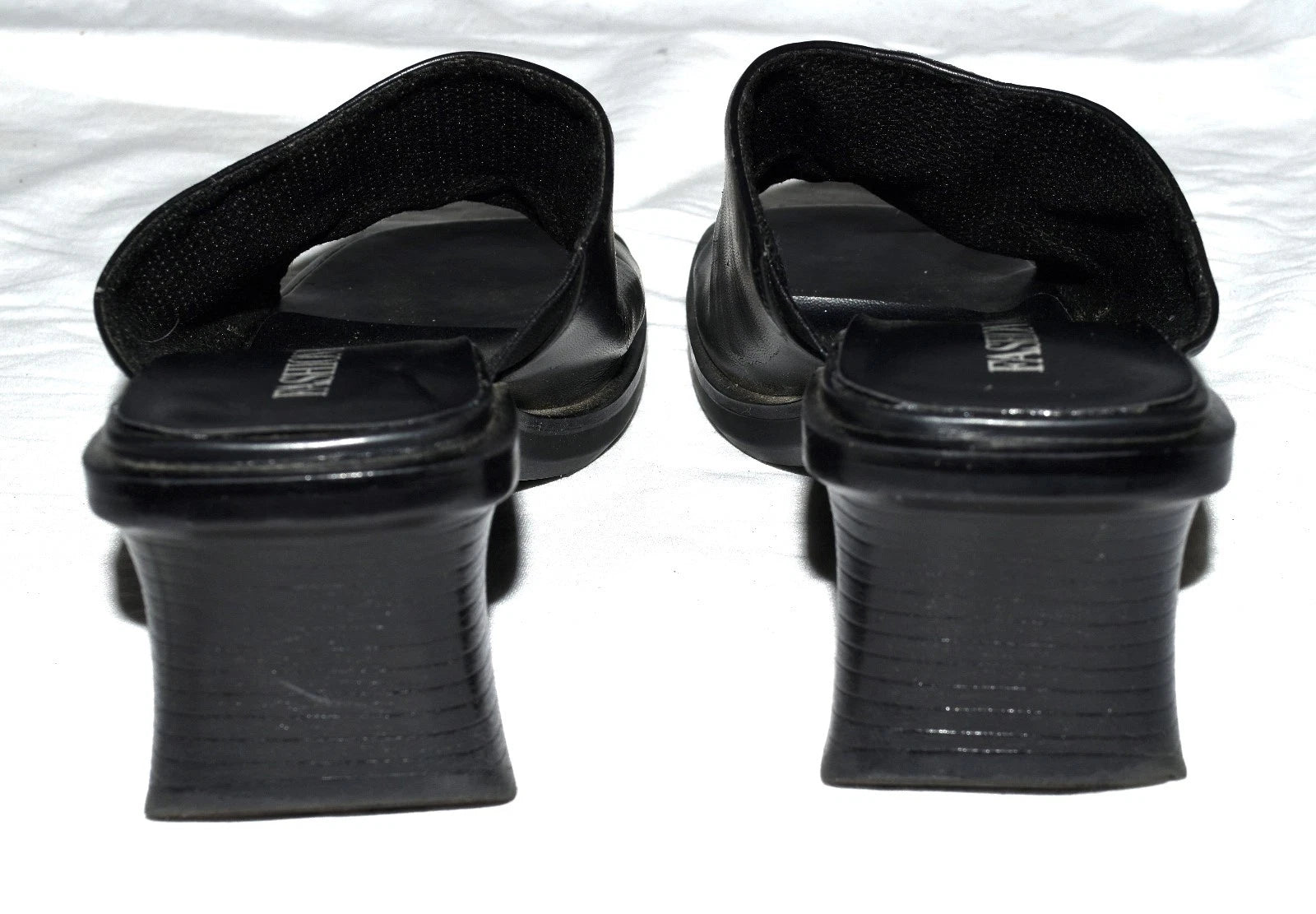 Fashion Bug Black Faux Leather Open Toe Womens Slide Wedge Sandals Size 8.5M