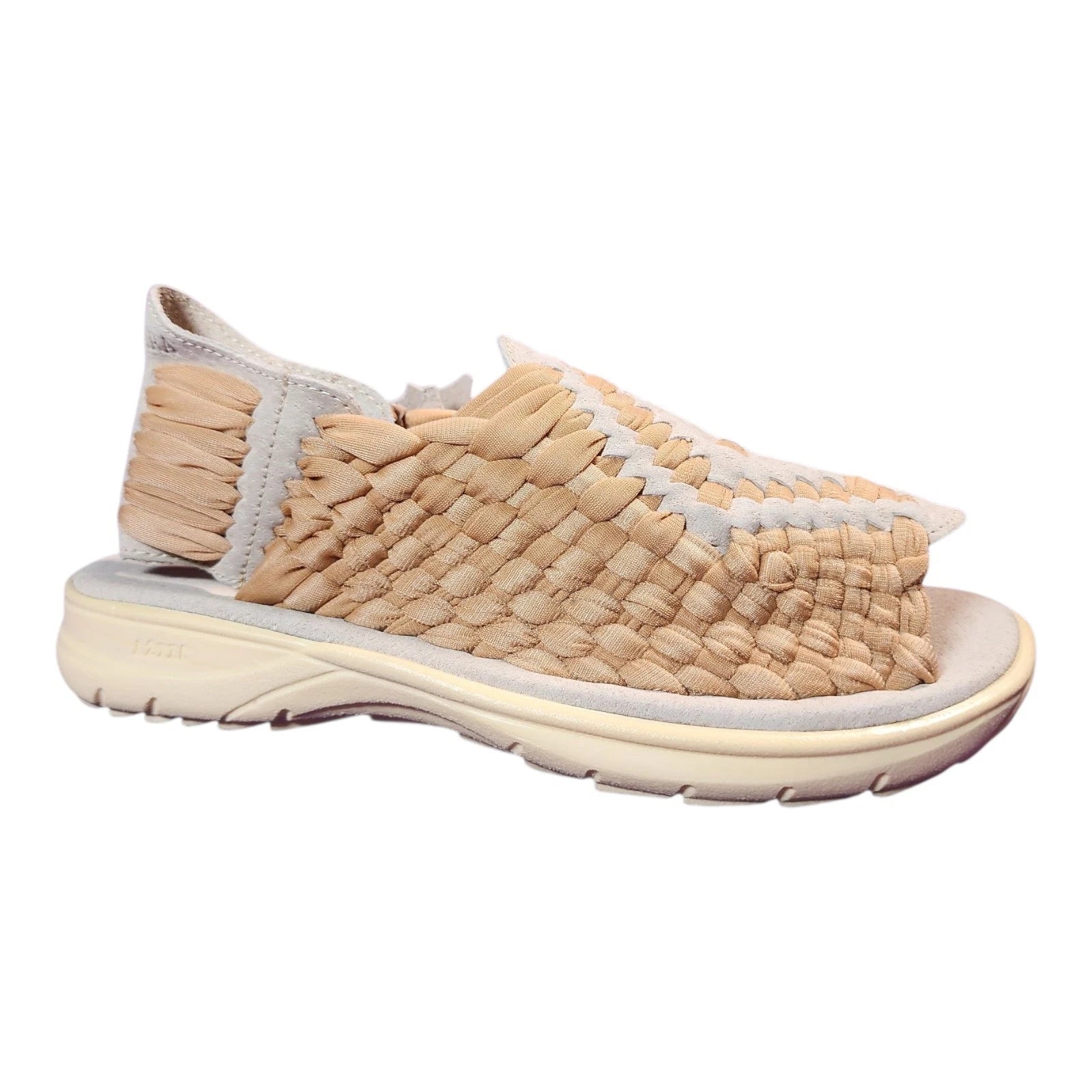 Beach Style Unisex Sandals Beige Woven Stretch Fit Leather Rubber Sole 9 US