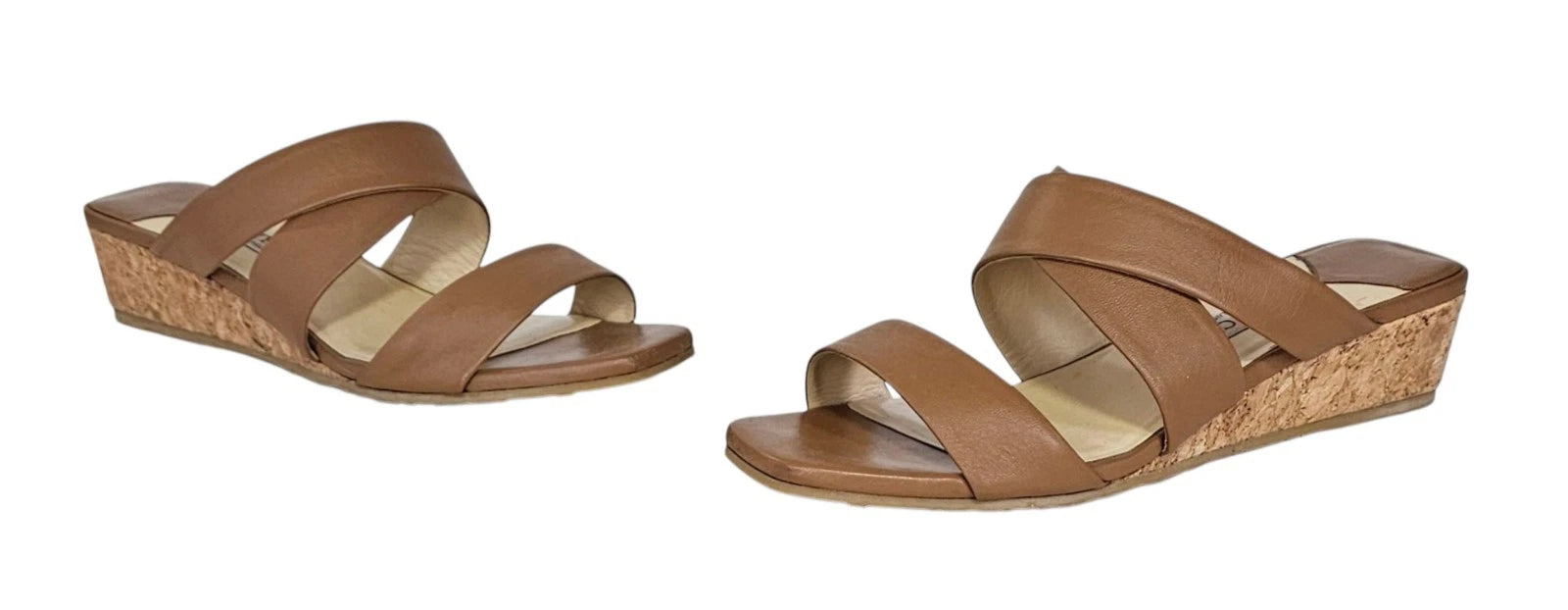 JIMMY CHOO Samara Brown Leather Cork Wedge Slide Sandals 40.5 / 10.5 US