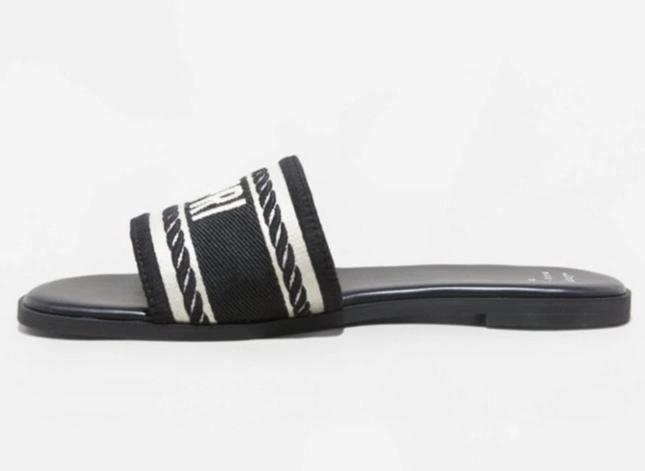 A New Day Women's Black w/ Ivory Embroidered "Capri" Slide Sandals Sz: 10 NWT