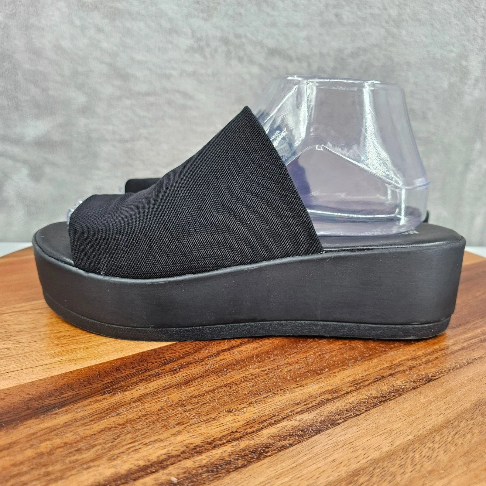 Mossimo Platform Slides 8 Black Fabric Stretch Flatform 90s Retro Stylish Trendy