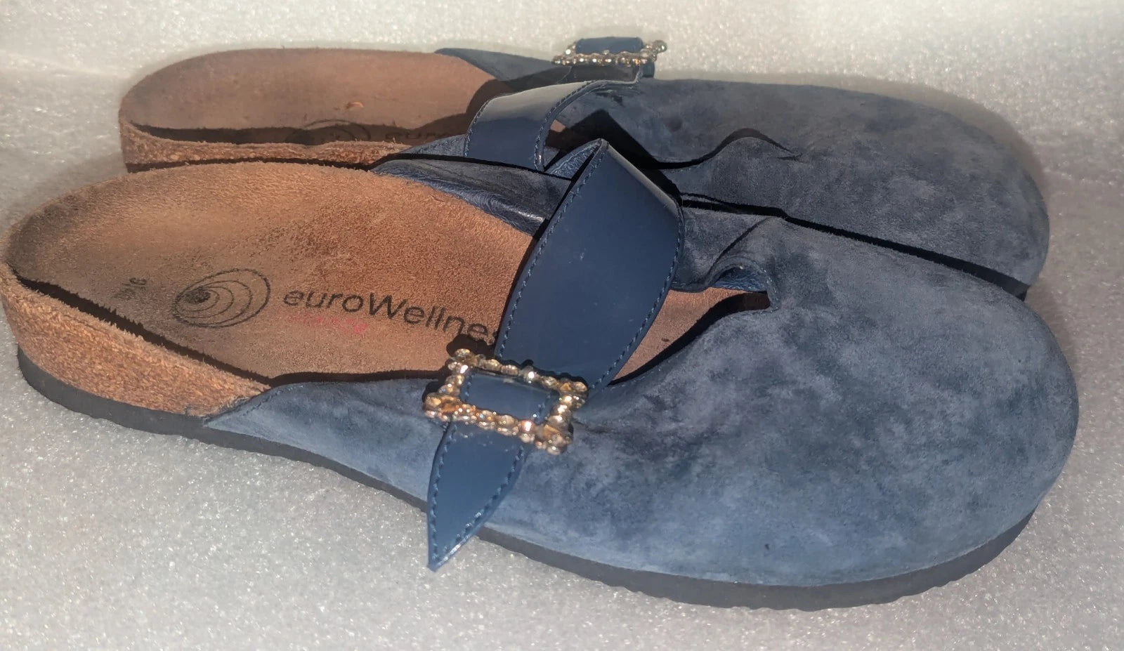 euroWellness Blue Suede  Slide Fashion Sandals Women's Shoes 9 US / 40 EU