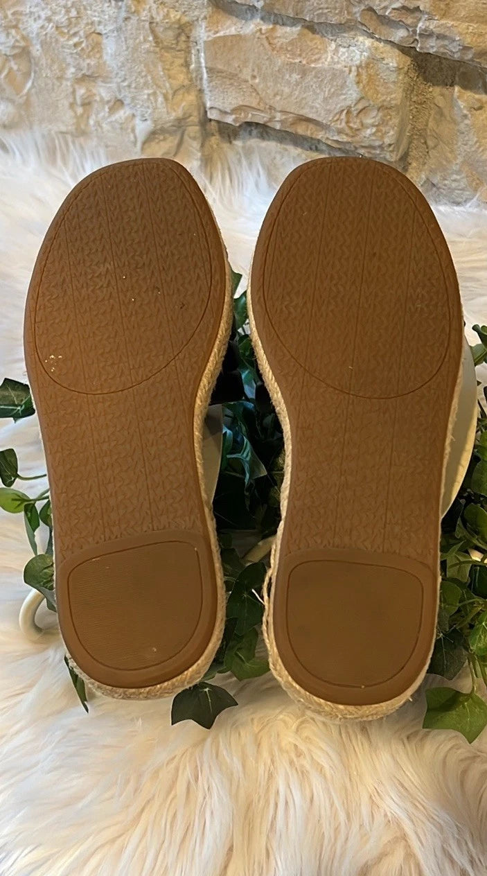 Michael Kors Royce Black Quilted Slides Espadrille Jute - Size 6/7