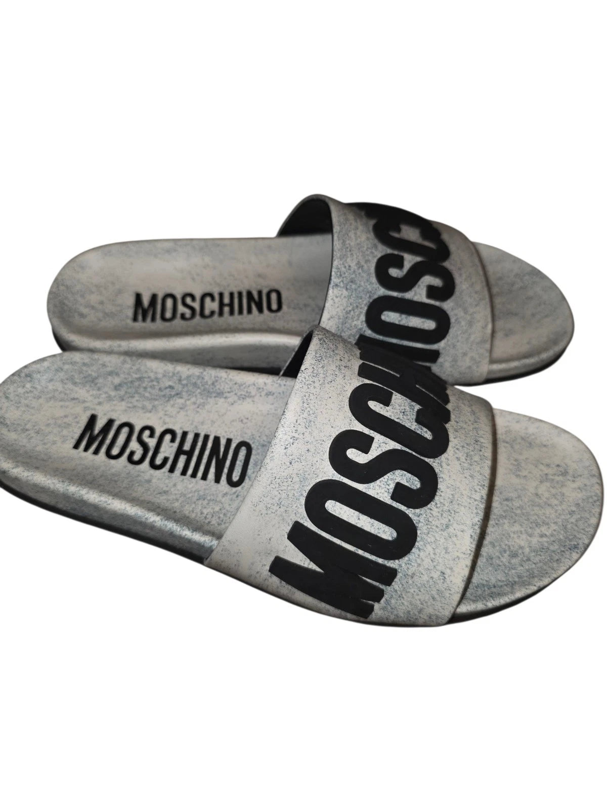 Moschino Womens 8.5 EU 41  Slide Dress Sandal White Blue Logo