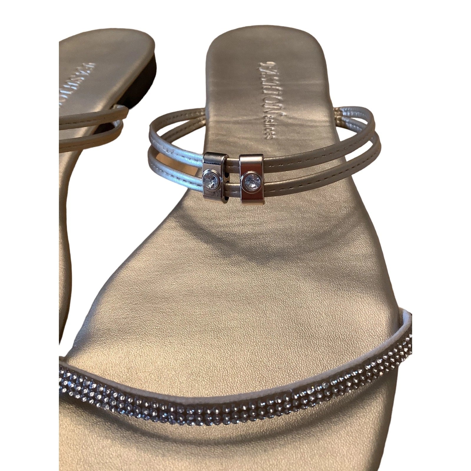 FASHION & SHOES METALLIC GOLD LEATHER AND CRYSTAL STRAP SLIDES NEW EU 40 US 9.5