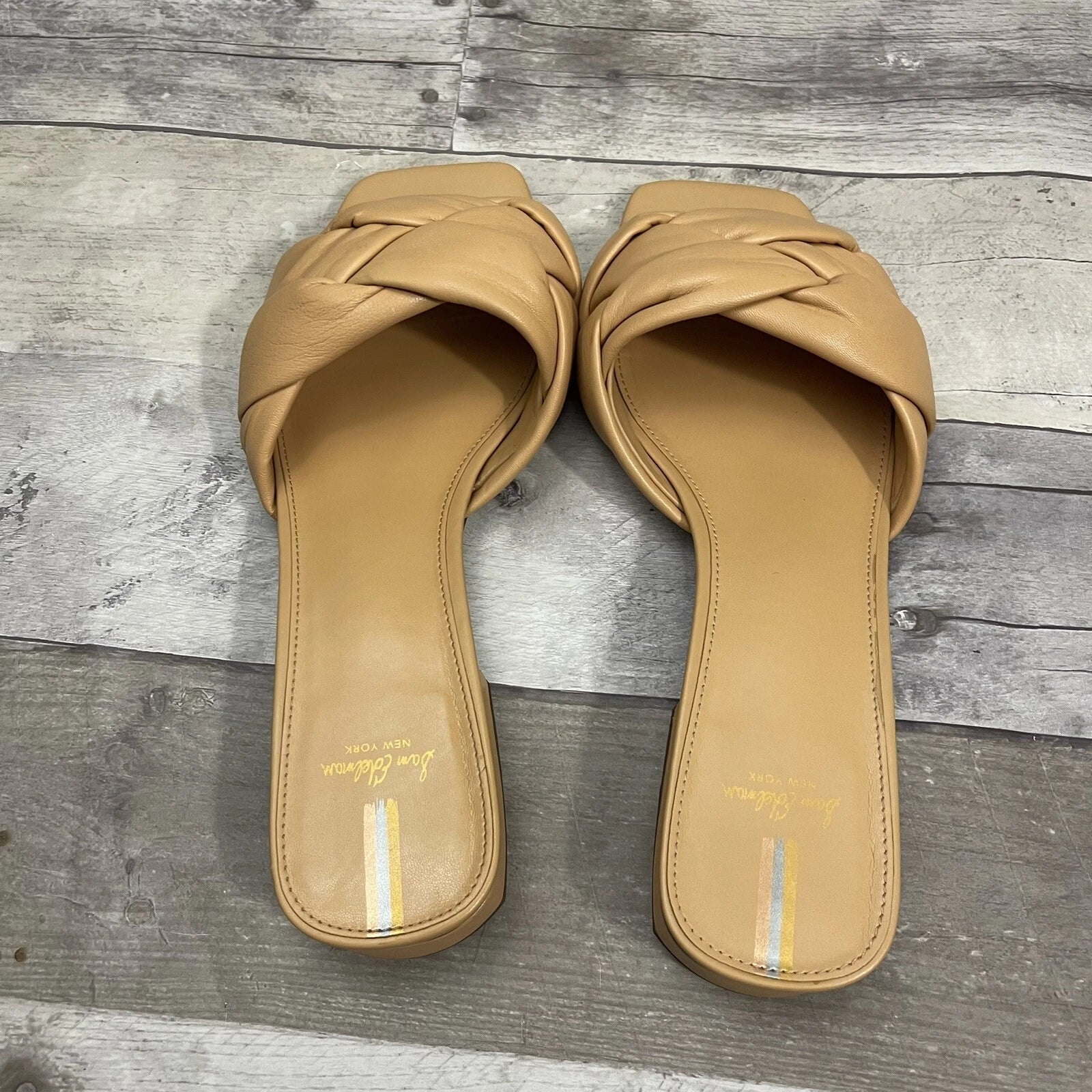 Sam Edelman Dawson Square Toe Quilted Leather Slide Sandals Size 10 Beige