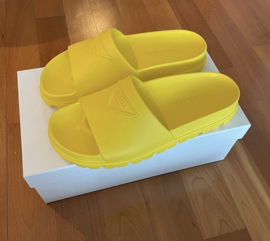 Prada Logo Rubber Pool Platform Slide Sandals - Yellow IT 36 / US 6 (Women’s)