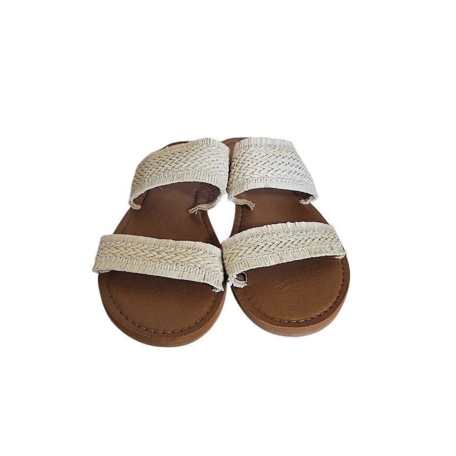 American Eagle Sandals Women Size 7 Cream Woven Double Strap Slide Boho Summer