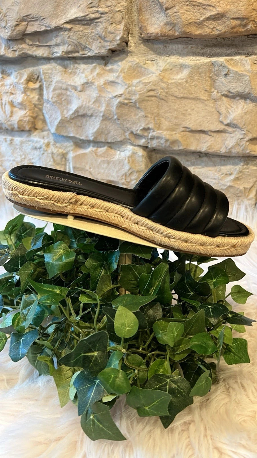 Michael Kors Royce Black Quilted Slides Espadrille Jute - Size 6/7