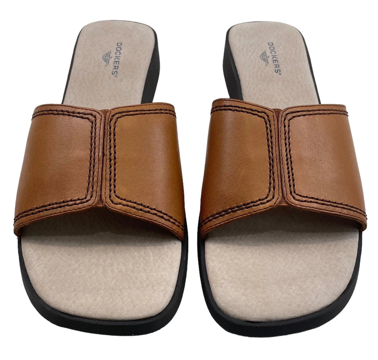 NWT Dockers Healy DB Slide Leather Sandals Womens 9 M Prairie Brown Wedge