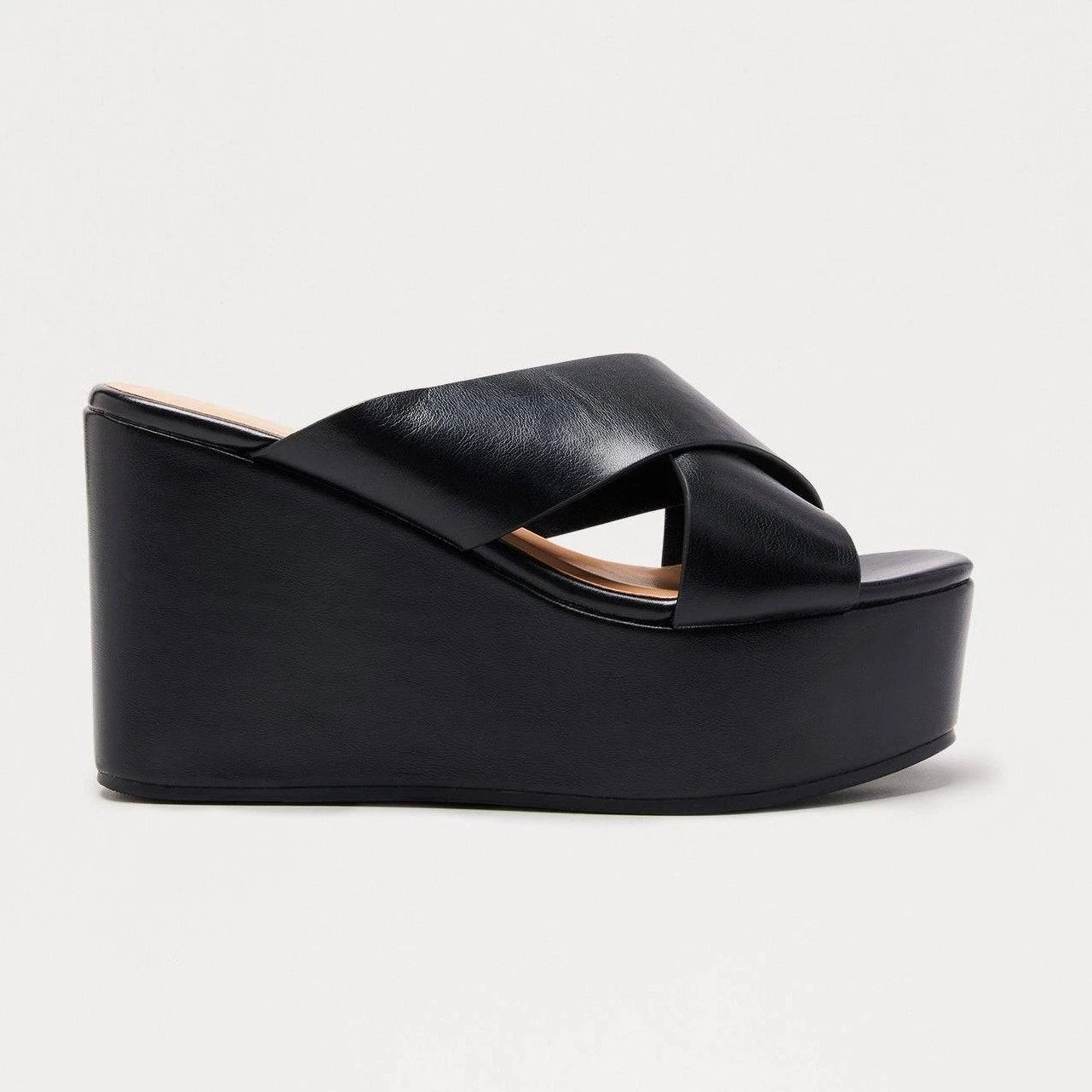 New 7 Fashion Nova Black Mezcal Platform Wedge Sandals Criss Cross Mule Open Toe