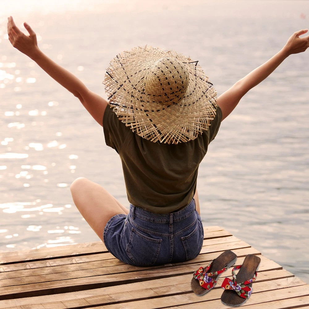 Chinese Style Wooden Clogs Women's Slide Sandals Flat Dressy for