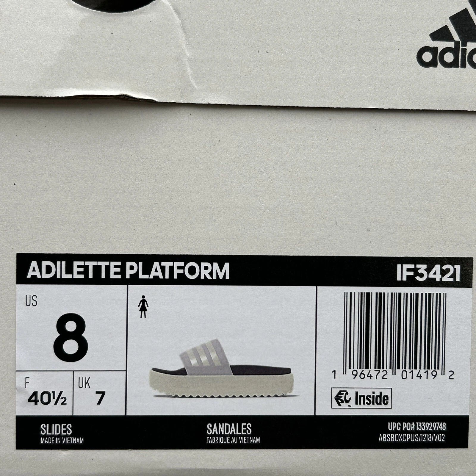 adidas Adilette Platform Slide Sandals Women’s Size 8-9 Lavender Comfort & Style