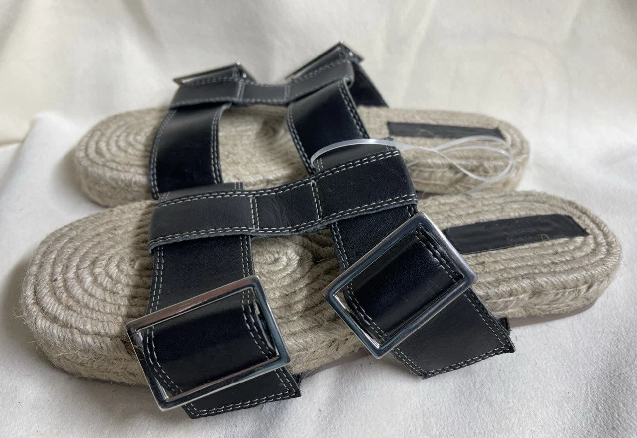 ASOS DESIGN Espadrille Slides in Black size US 8 Sandals Woman