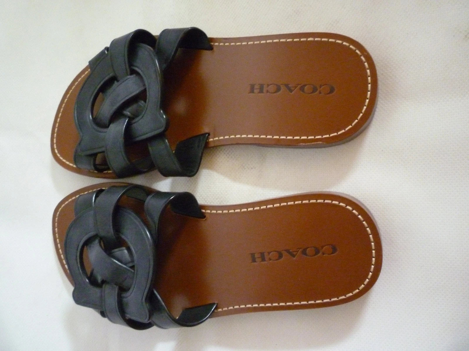 Coach Issa Black Leather Slides Sandal Shoes Women's UK 6 RRP £195 New US 8