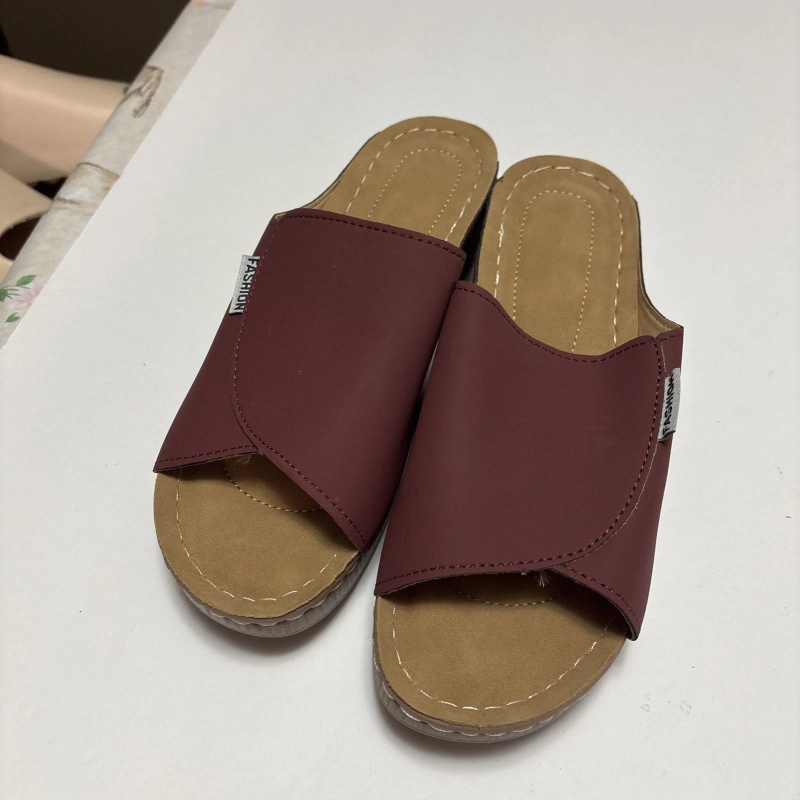 Fashion  Slip On Slide On Sandals Brown Size 40