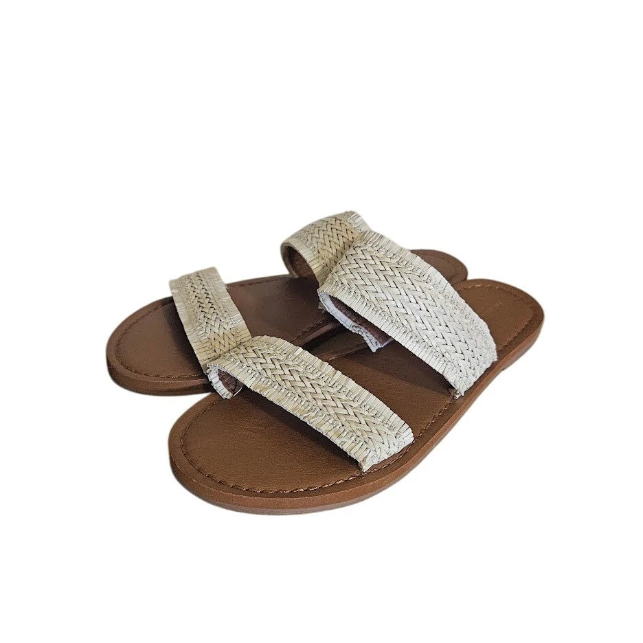American Eagle Sandals Women Size 7 Cream Woven Double Strap Slide Boho Summer