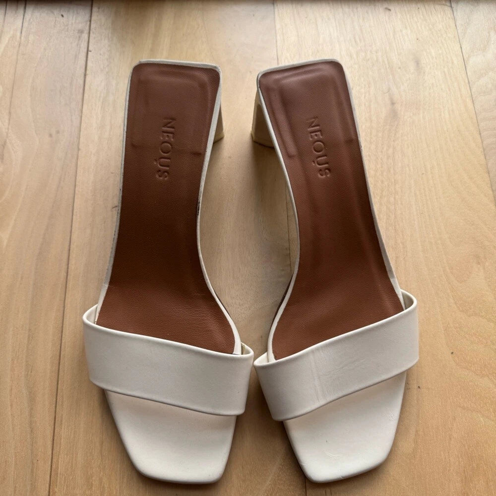 Neous Cream White Strap 90s Style Sandals Slides with Heels size 37