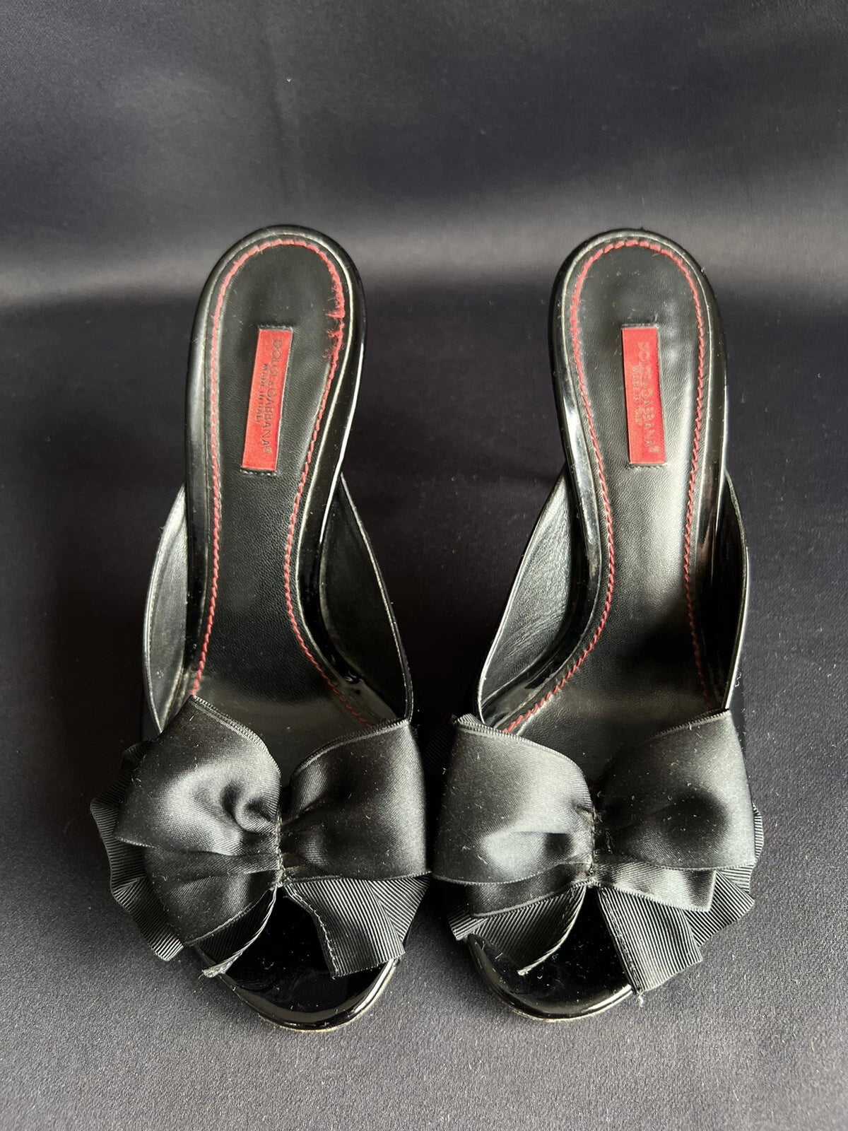 Dolce & Gabbana Women's Heeled Slides Sandals Black Patent Leather Size 38,5