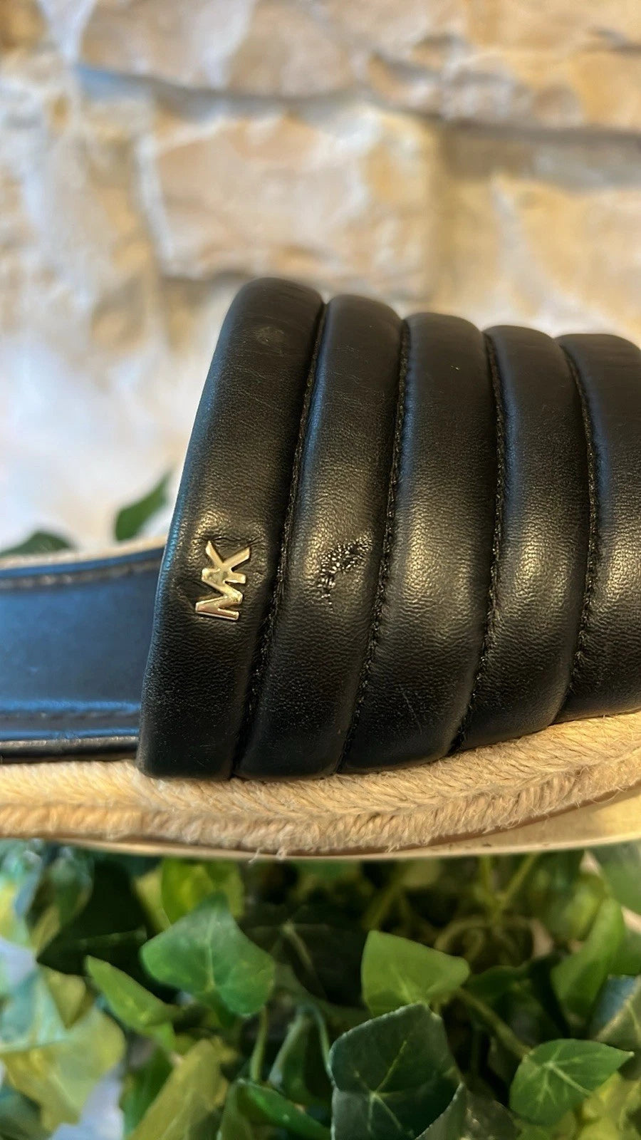 Michael Kors Royce Black Quilted Slides Espadrille Jute - Size 6/7