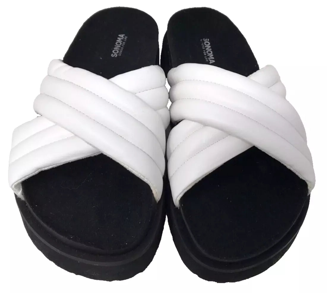 Sonoma Women's Fusilli Platform Slip On Comfort Slides Sandals Wht Size:10 200R