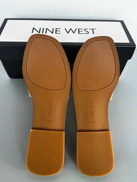 Nine west slide sandals 7.5 med NIB  flat metallic mostly gold H style