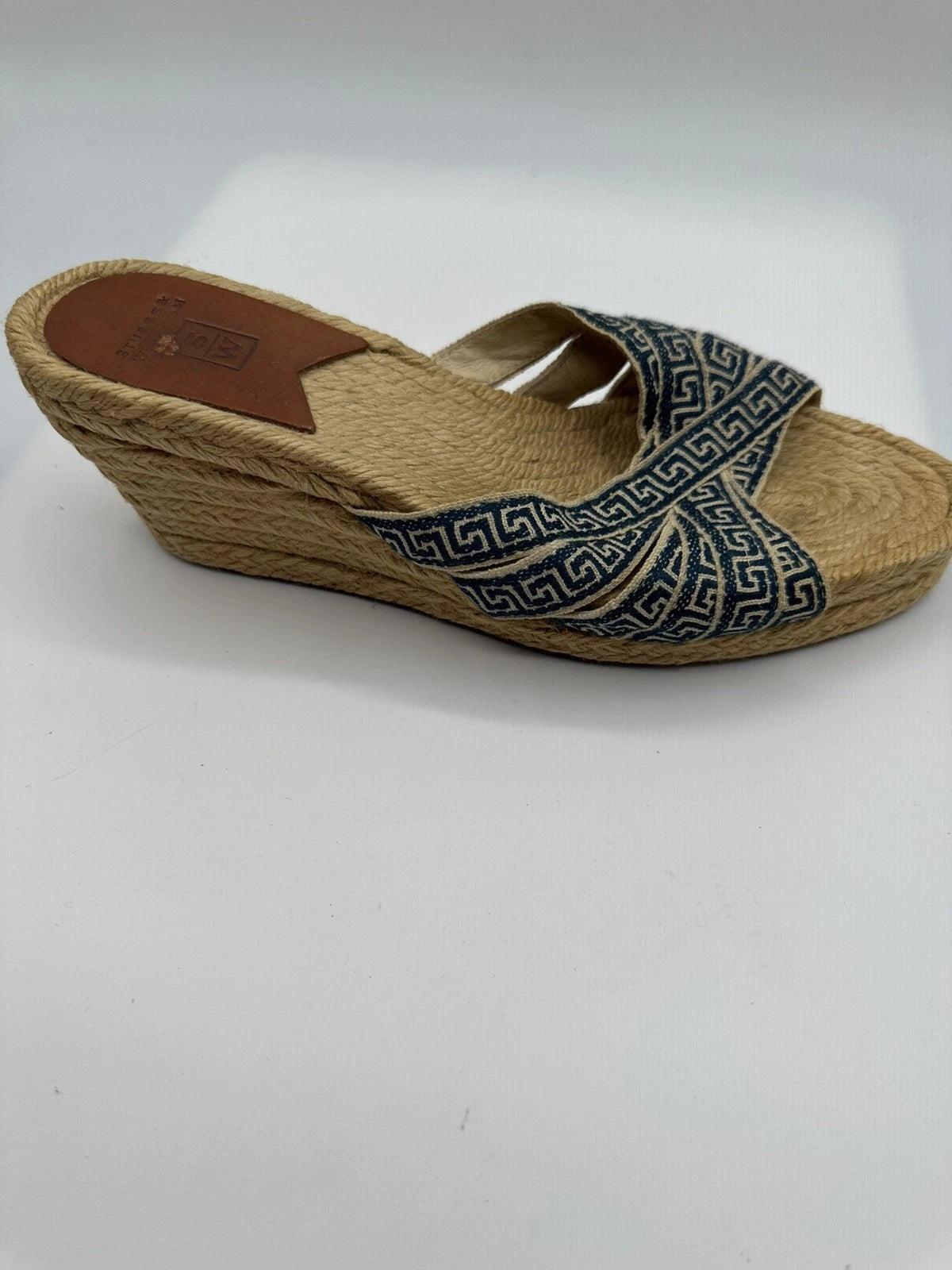 Stubbs & Wootton Blue Geometric Nylon Espadrilles Wedge Sandals Women Sz 7