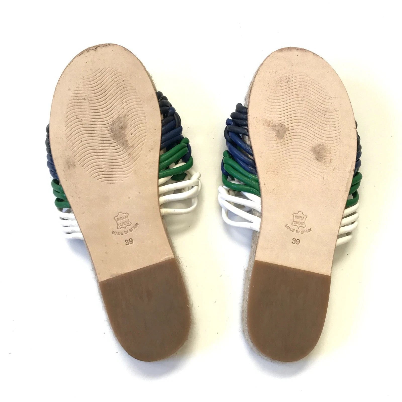 Anthropologie Marea Leather Braided Espadrille Sandals Slides Womens 39 9 Blue