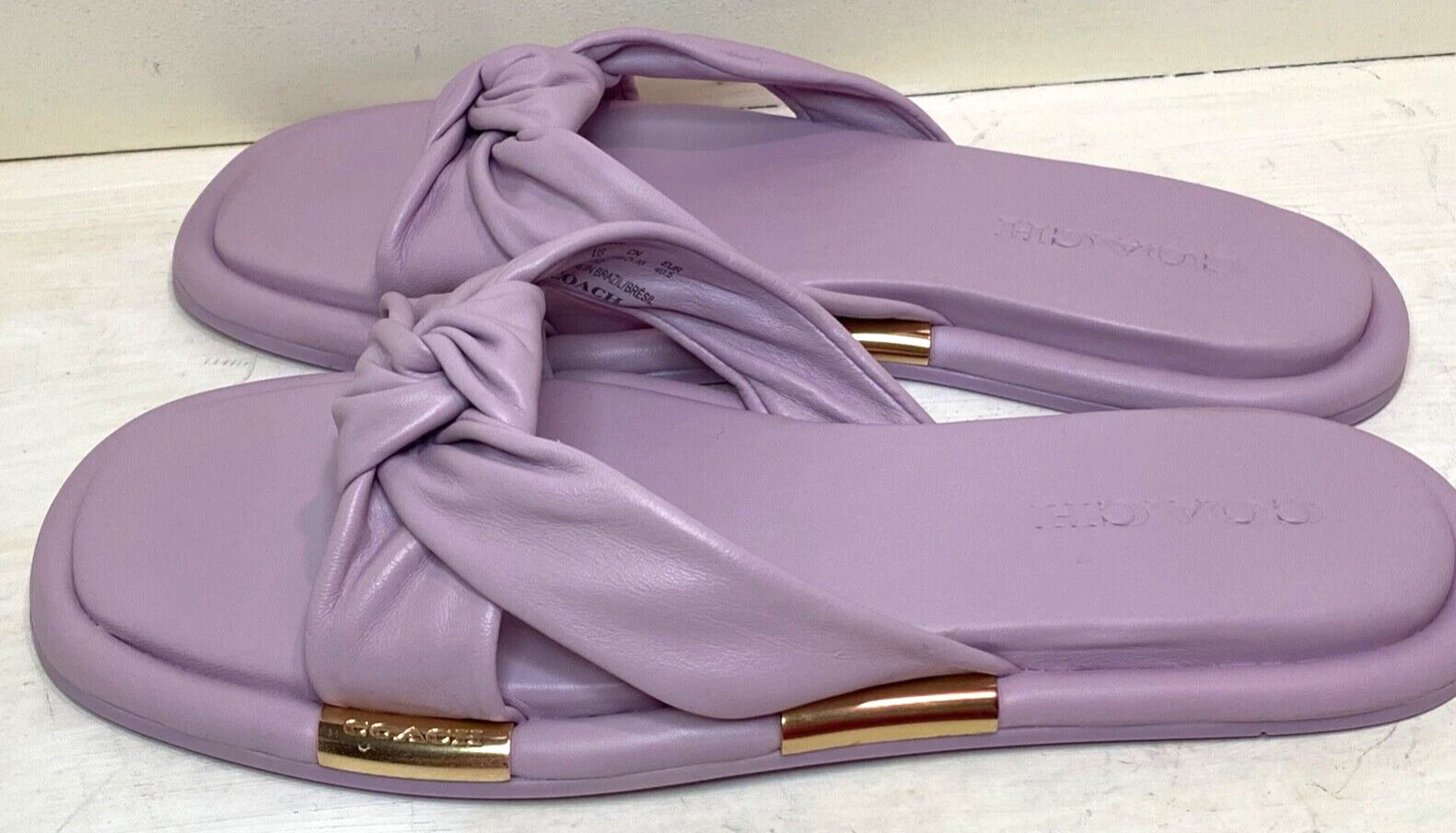 Coach Brooklyn Leather Sandals Violet Lilac Purple Twist Knot Slides Women's  10