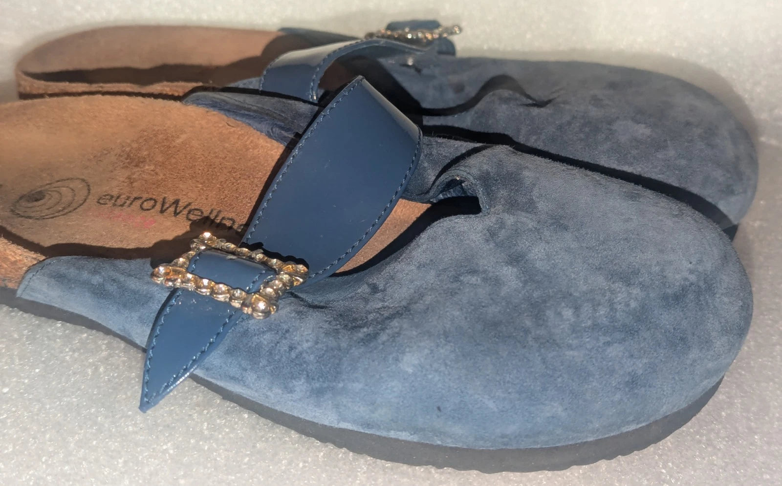 euroWellness Blue Suede  Slide Fashion Sandals Women's Shoes 9 US / 40 EU