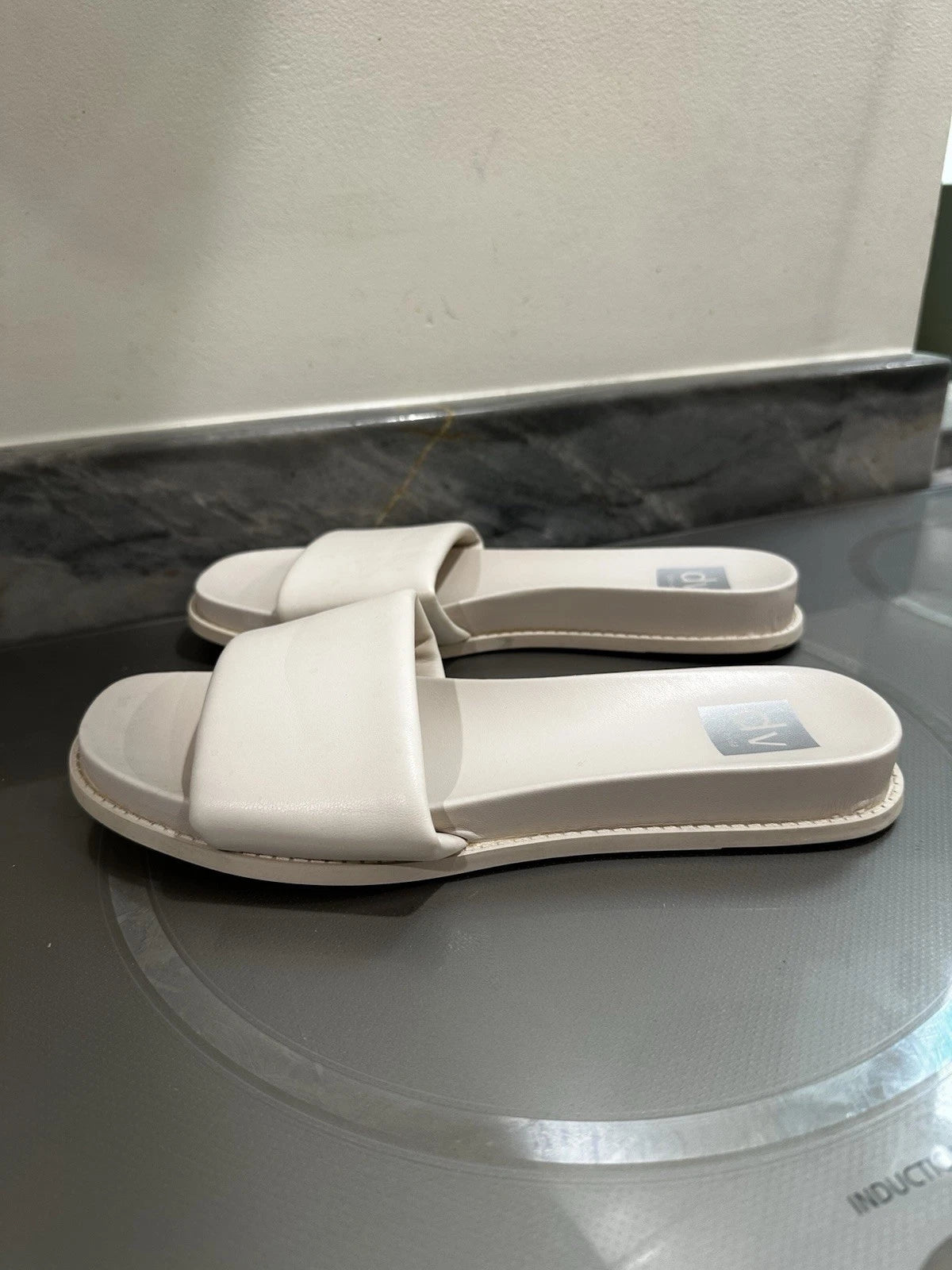 Dolce Vita Women US Sz 9 Sandal Slides Fashion Ivory Slip On Bandage Strap Flats