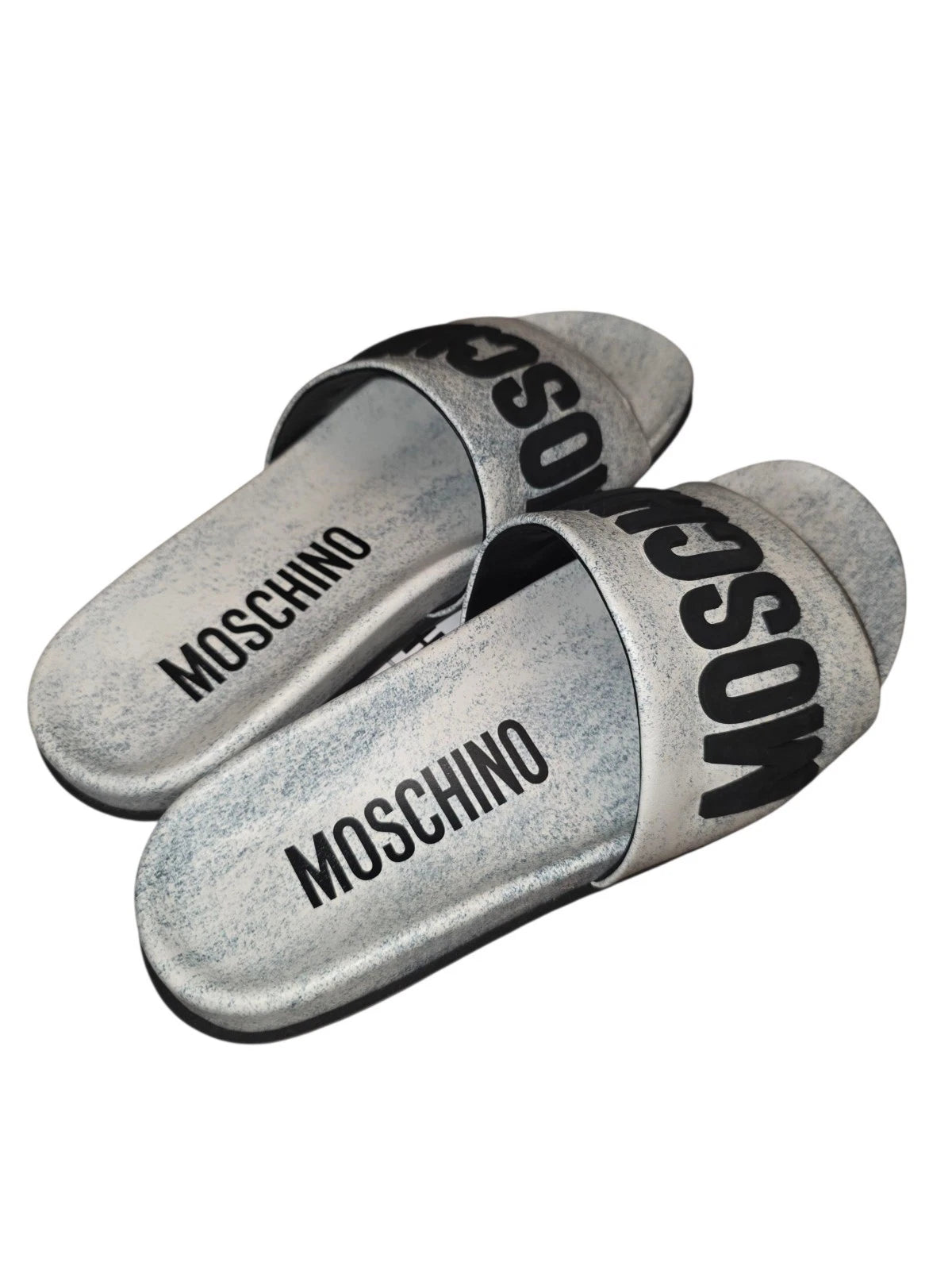 Moschino Womens 8.5 EU 41  Slide Dress Sandal White Blue Logo