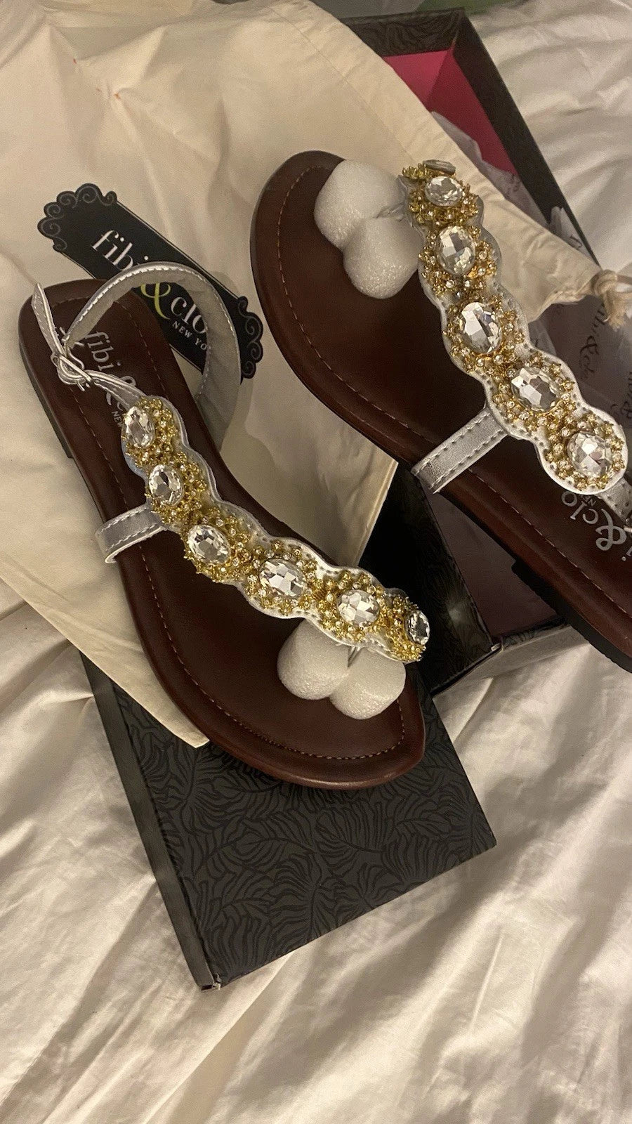 Fibi & Clo Women’s Size 7 SUN CASCADE Sandals Brown & Gold New In Box W/Dust Bag