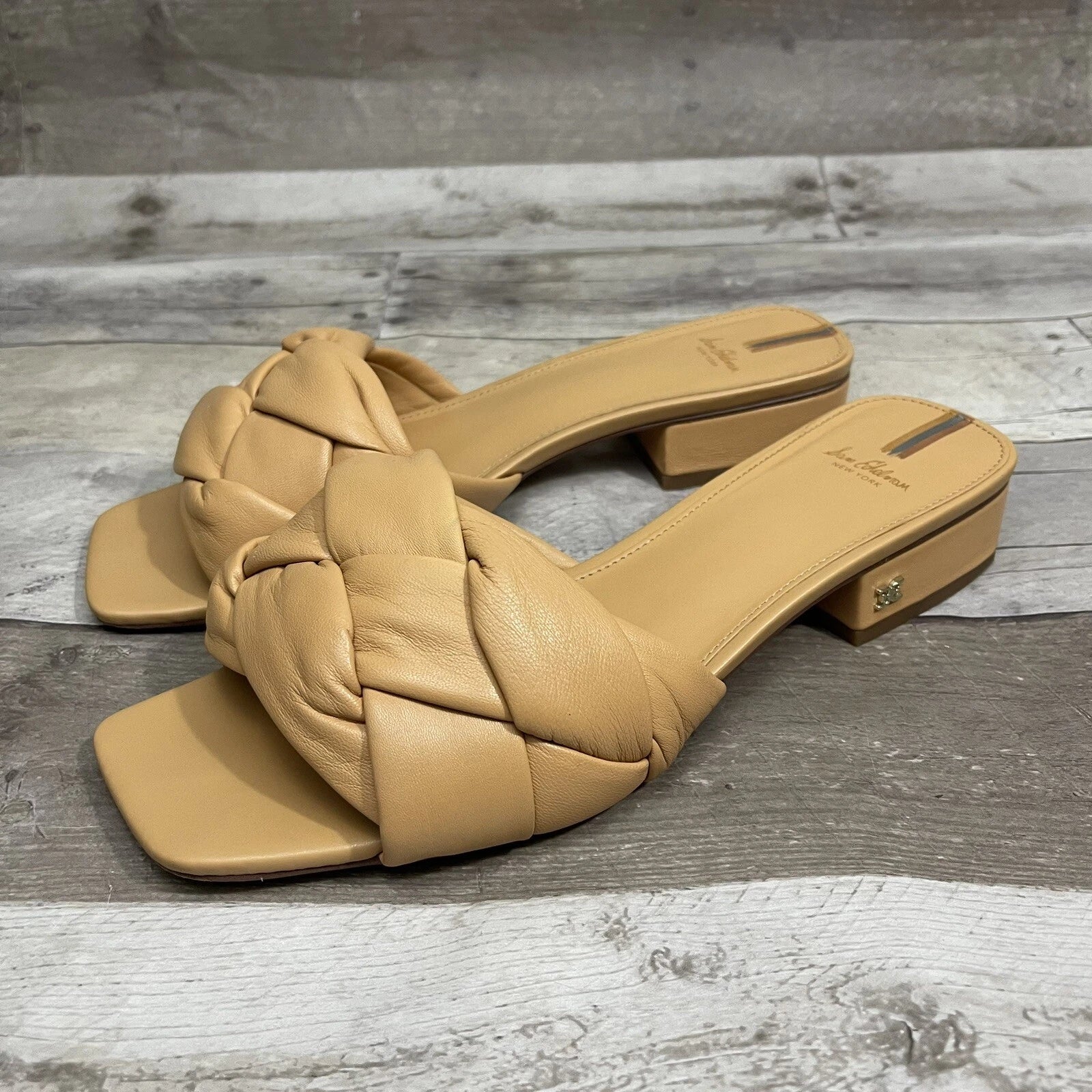Sam Edelman Dawson Square Toe Quilted Leather Slide Sandals Size 10 Beige