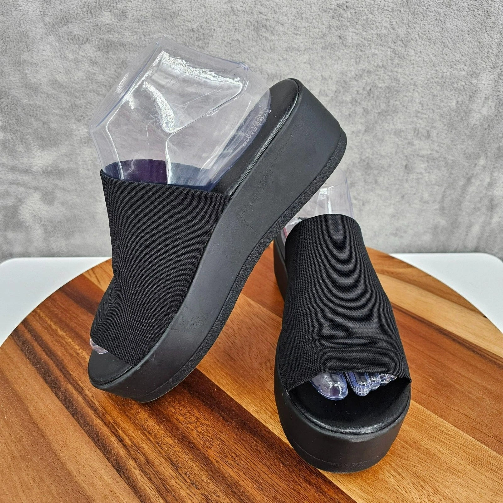 Mossimo Platform Slides 8 Black Fabric Stretch Flatform 90s Retro Stylish Trendy